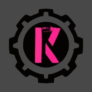 Pink Letter K in a Black Industrial Cog T-Shirt