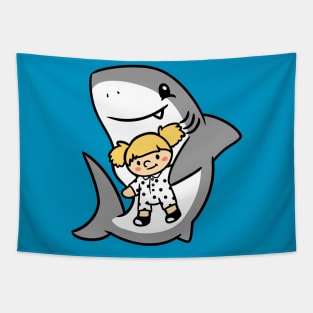 Shark Pup Morgan & Their Doll (Light Tones, Pigtails, Romper) Tapestry