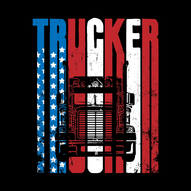 Vintage Silhouette Trucker American Flag Truck Driver by captainmood
