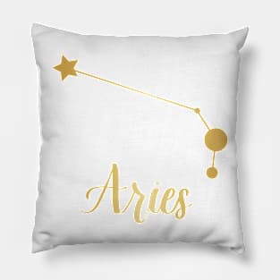 Aries Zodiac Constellation in Gold Pillow