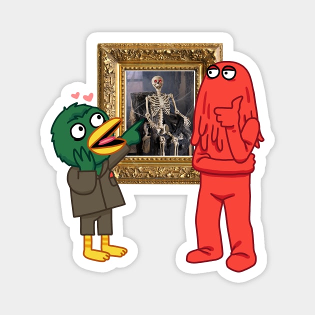 Don't Hug Me I'm Scared Duck and Red Guy Skeleton Magnet by scrims