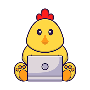 Cute chicken using laptop. T-Shirt