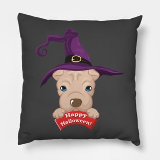 Cute Halloween Puppy Witch Pillow