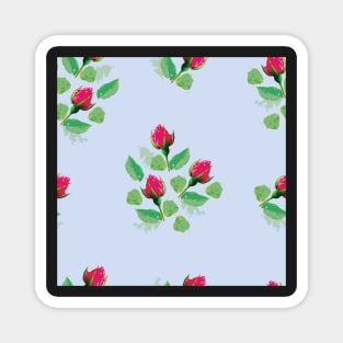 Vintage style pink rosebuds print on light blue Magnet