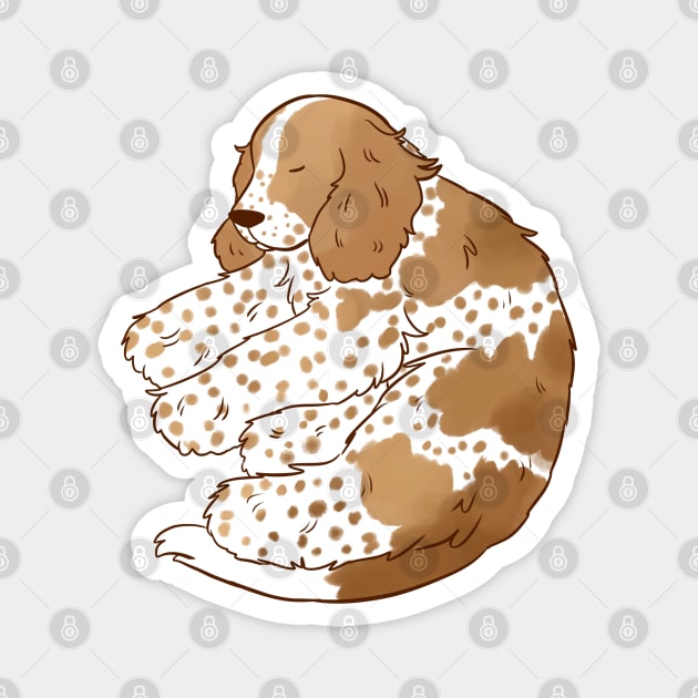 Cute english cocker spaniel sleeping illustration Magnet by Yarafantasyart