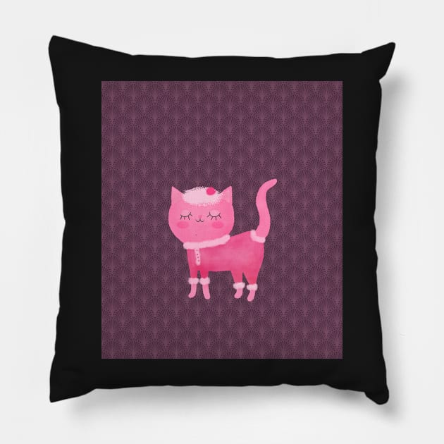 The pink kitten feeling good in her cosy outfit Pillow by marina63