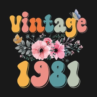 Vintage 1981 Floral Retro Groovy 42nd Birthday T-Shirt