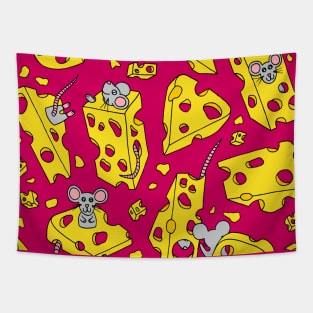 Mice and Swiss Cheese Red Palette Tapestry