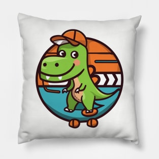 Kawaii dinosaur wearing a hat cartoon Pillow