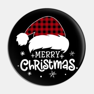 Merry Christmas Buffalo Red Plaid Santa Hat Xmas Holiday Pin