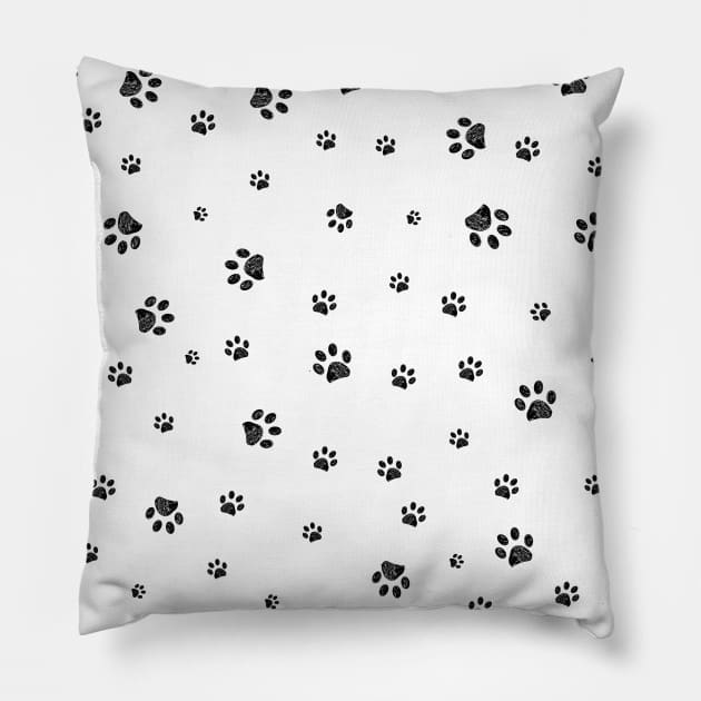 Black doodle paw prints Pillow by GULSENGUNEL