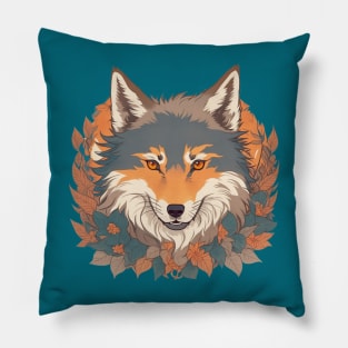 Smiling Wolf face with flowers t-shirt design, apparel, mugs, cases, wall art, stickers, Pillow