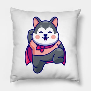 Cute super hero husky flying cartoon Pillow