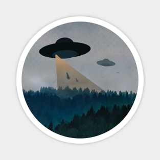 UFO Alien Ships Over The Forest  - in a circle Magnet