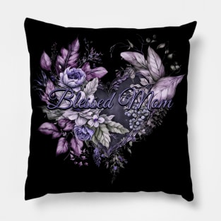 Happy Mother's Day Floral Heart Blessed Mom Lovely Lavender and Blue Pillow