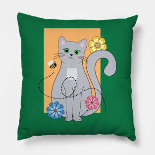 Cat with flowers and a Bee Pillow