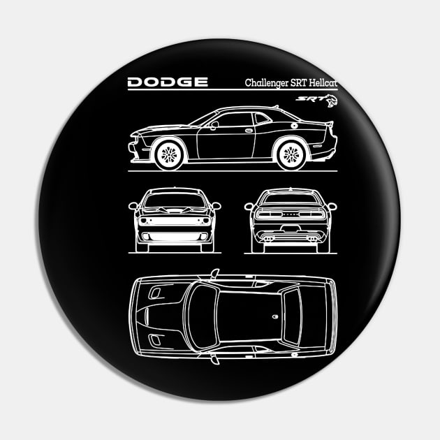 Dodge Challenger SRT Hellcat Patent White Pin by Luve