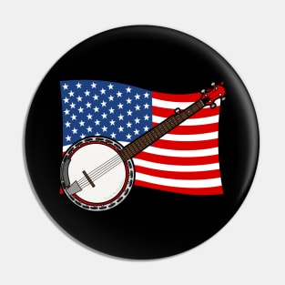 4th July Banjo America Rocks USA Flag Banjoist Pin