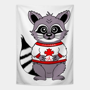 Canadian Pride, Cute Raccoon Wearing A Canada Sweater Tapestry