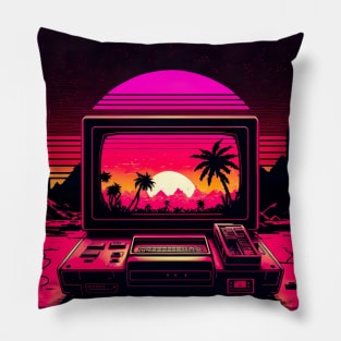 Gaming Console Under Synthwave Sun Pillow