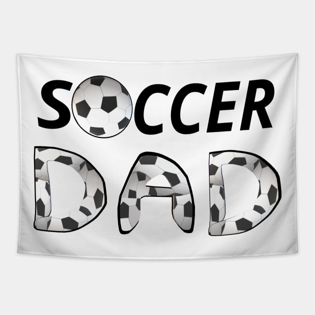 Soccer Dad. Soccer Ball and Black and White Soccer Patterned Letters (White Background) Tapestry by Art By LM Designs 