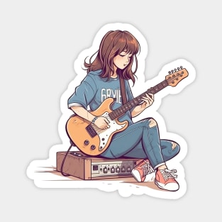 A girl playing her favourite guitar Magnet