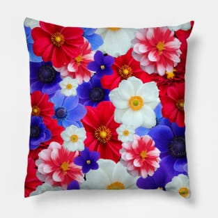 Blue, Red, White Flower Pattern Design - Mother Nature Pillow