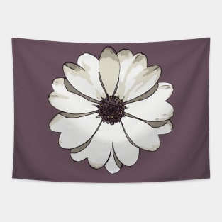 Minimalistic White African Daisy Black Outline Art Tapestry