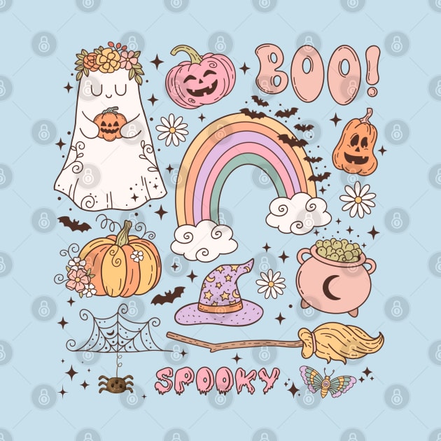 Retro Cute Groovy Halloween Ghost Hippie by Hypnotic Highs