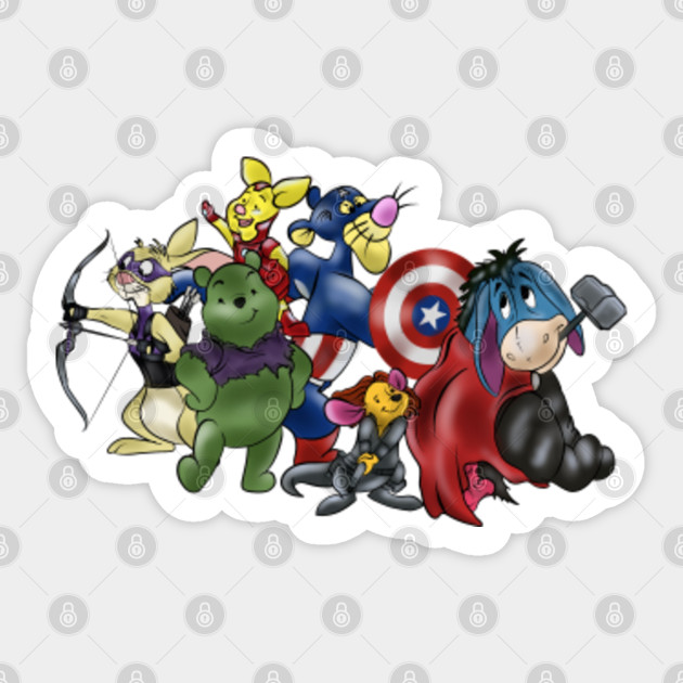 New Avengers Winnie The Pooh Friends Avengers Sticker Teepublic Uk
