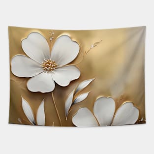 Abstract White and Gold Flower Painting Tapestry