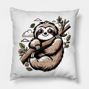 Cute Sloth relaxed on Branch: Slow Lazy Slothlife Pillow