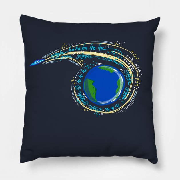 ET sending Giggles to Earth Pillow by Dani Vittz