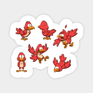 Cute CartoonRed Bird With Different Poses Magnet