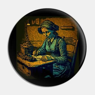 Van Gogh-style illustration of a woman sitting at a table Pin