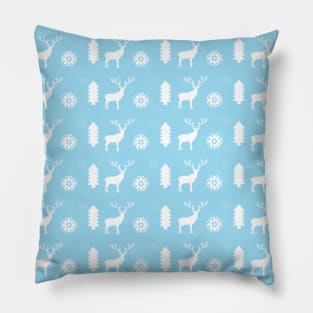 Winter reindeer snowflake and trees pattern Pillow