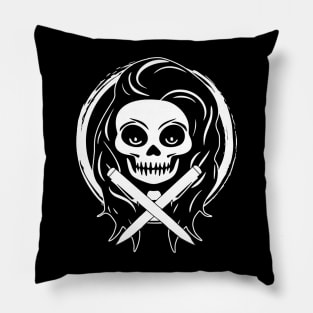 Journalist Skull and Crossed Pens White Logo Pillow