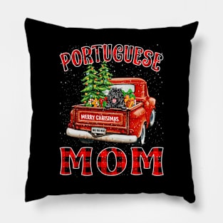 Christmas Portuguese Mom Santa Hat Truck Tree Plaid Dog Mom Christmas Pillow