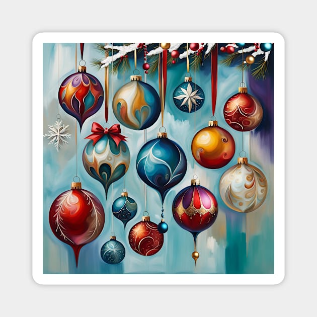 Painterly Christmas Tree Ornaments Magnet by LittleBean