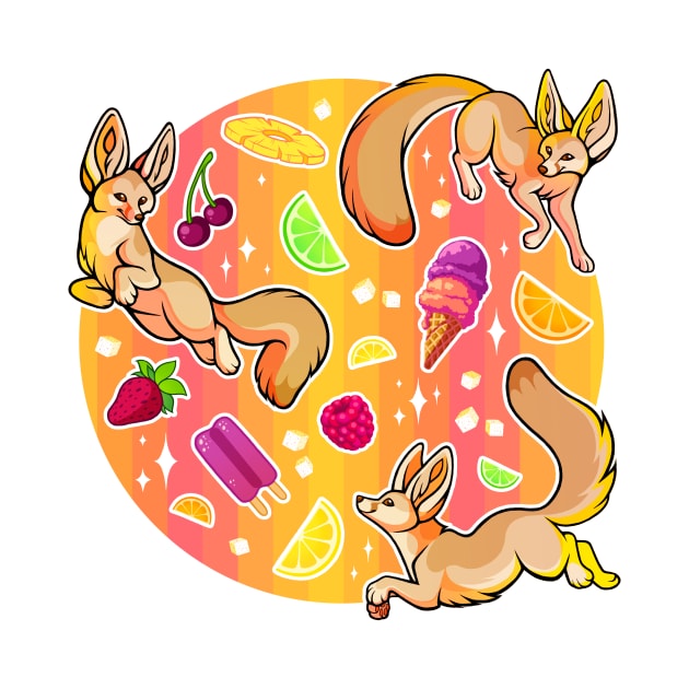 Fruity Fennecs - Summer Fennec Foxes with Ice Cream and Fruit by FlannMoriath