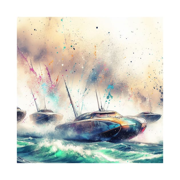 Artistic illustration of high speed boats on the water by WelshDesigns