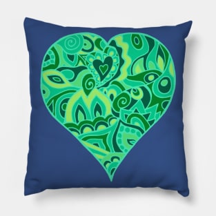 Psychedelic Heart in Shades of Green Pillow