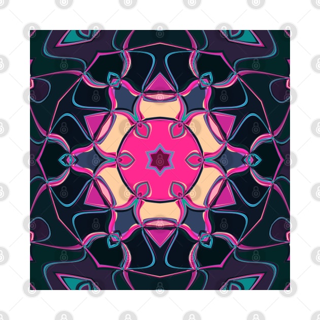 Cartoon Mandala Flower Pink Yellow and Blue by WormholeOrbital