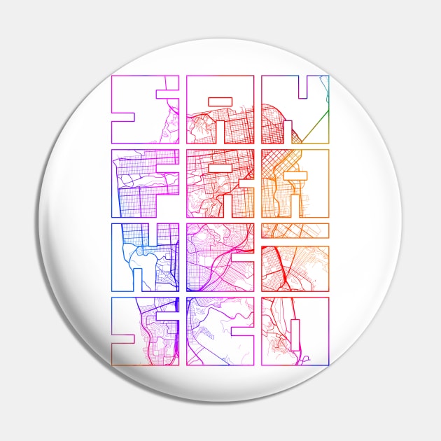 San Francisco, USA City Map Typography - Colorful Pin by deMAP Studio