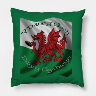 Y Ddraig Goch Ddyry Cychwyn Welsh Rugby And Flag Pillow