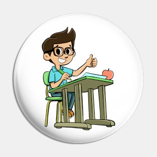 Boy at school desk Pin