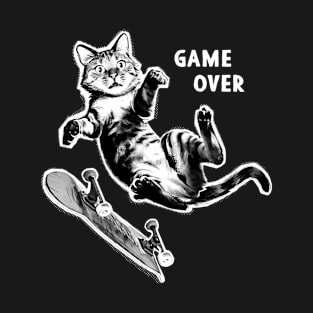 Cat Skateboard Crash Game Over Kitty T-Shirt