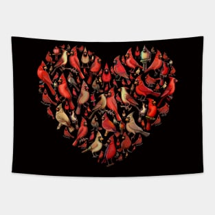 Red Cardinal birds cute heart I love you Tapestry