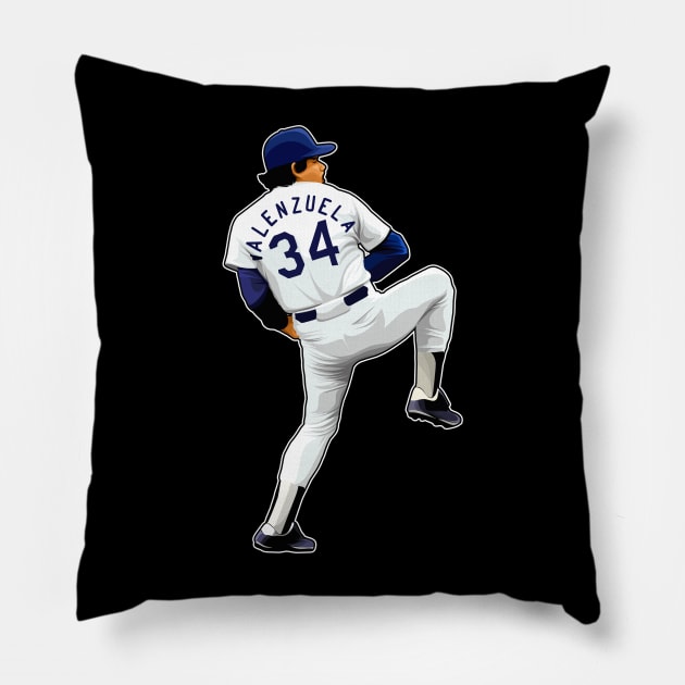 Fernando Valenzuela #34 Pitches Pillow by RunAndGow