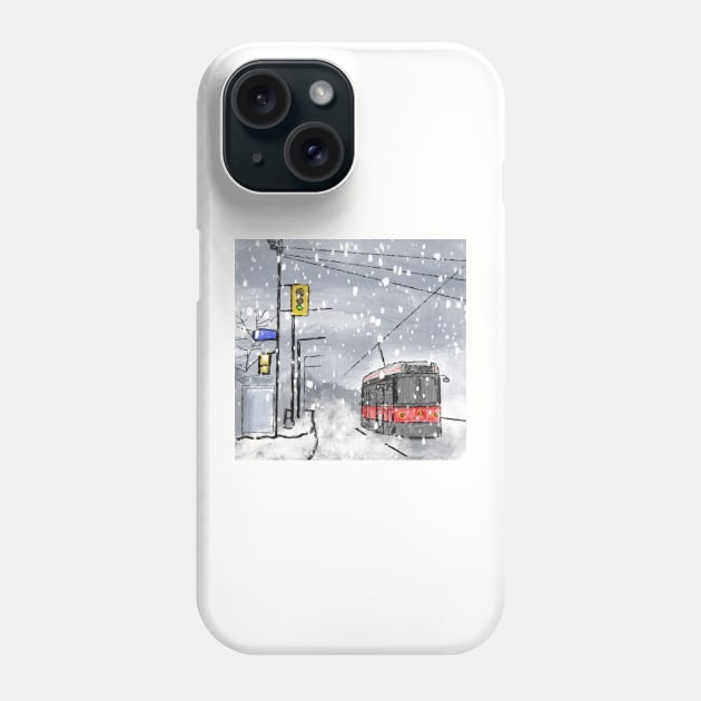 Toronto TTC winters day watercolor Phone Case by 3ric-